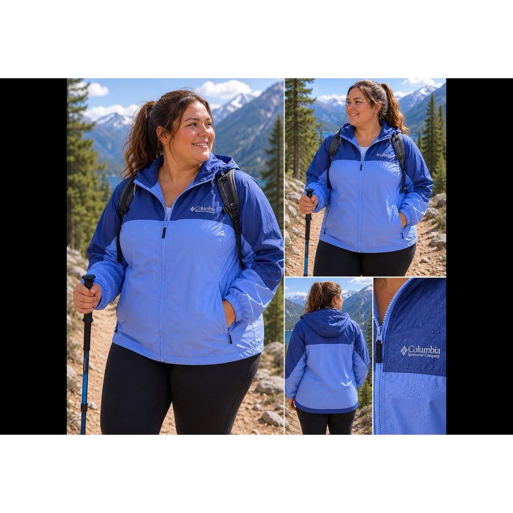 Columbia‎ Sportswear 2X  Lightweight Windbreaker Rain Jacket Nylon Zip Hooded